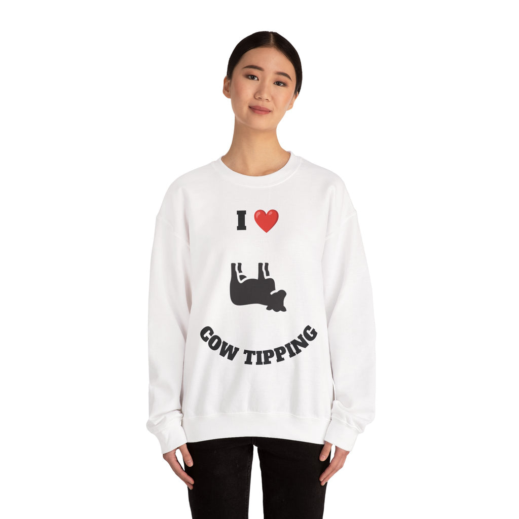 I Love Cow Tipping Crewneck Sweatshirt, Funny Gift , Unisex Casual Wear, Cozy Outfit, Great for Holidays