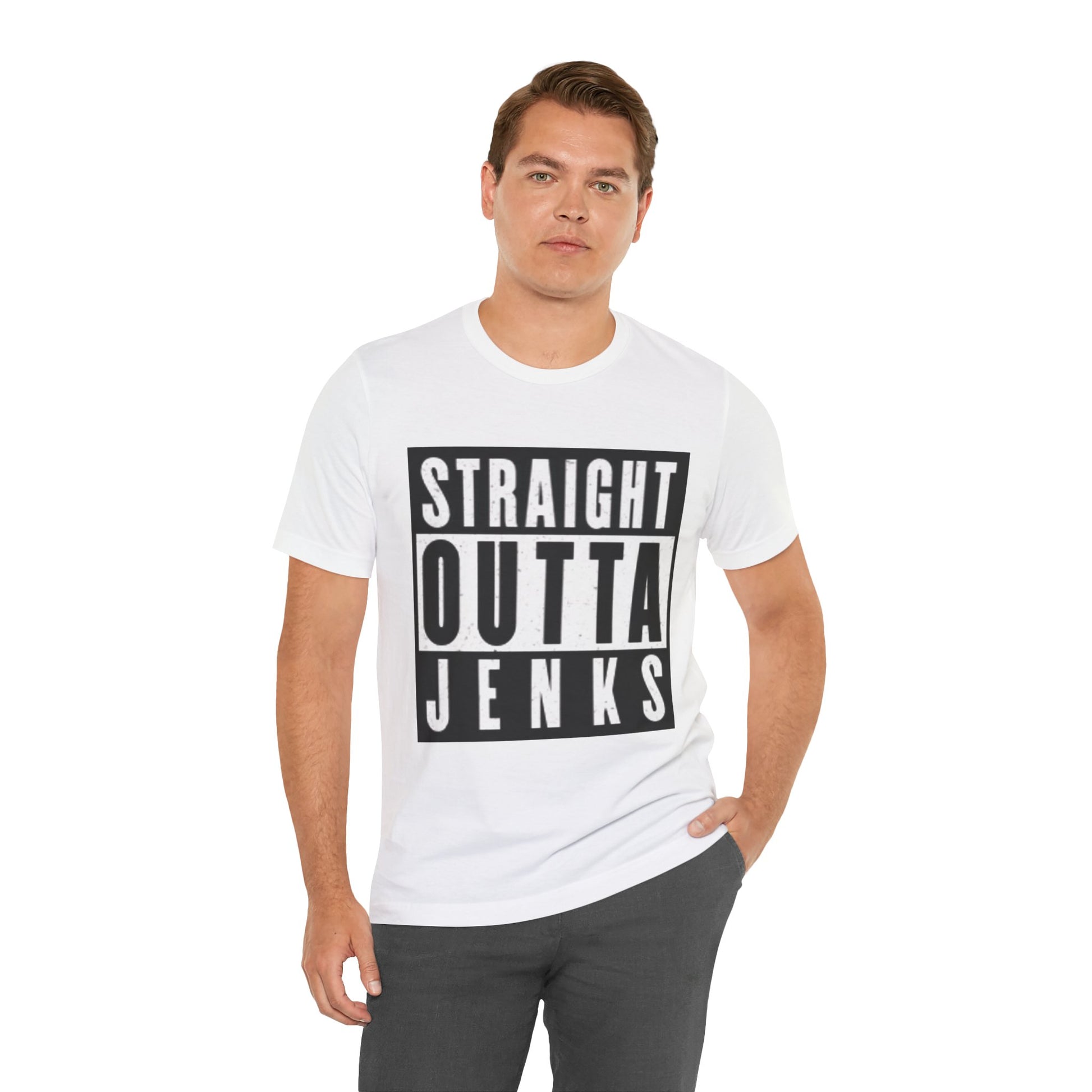 Straight Outta Jenks Unisex Tee, Funny Graphic T-Shirt for Casual Wear, Gift for Friends, Summer Outfit, Streetwear Style