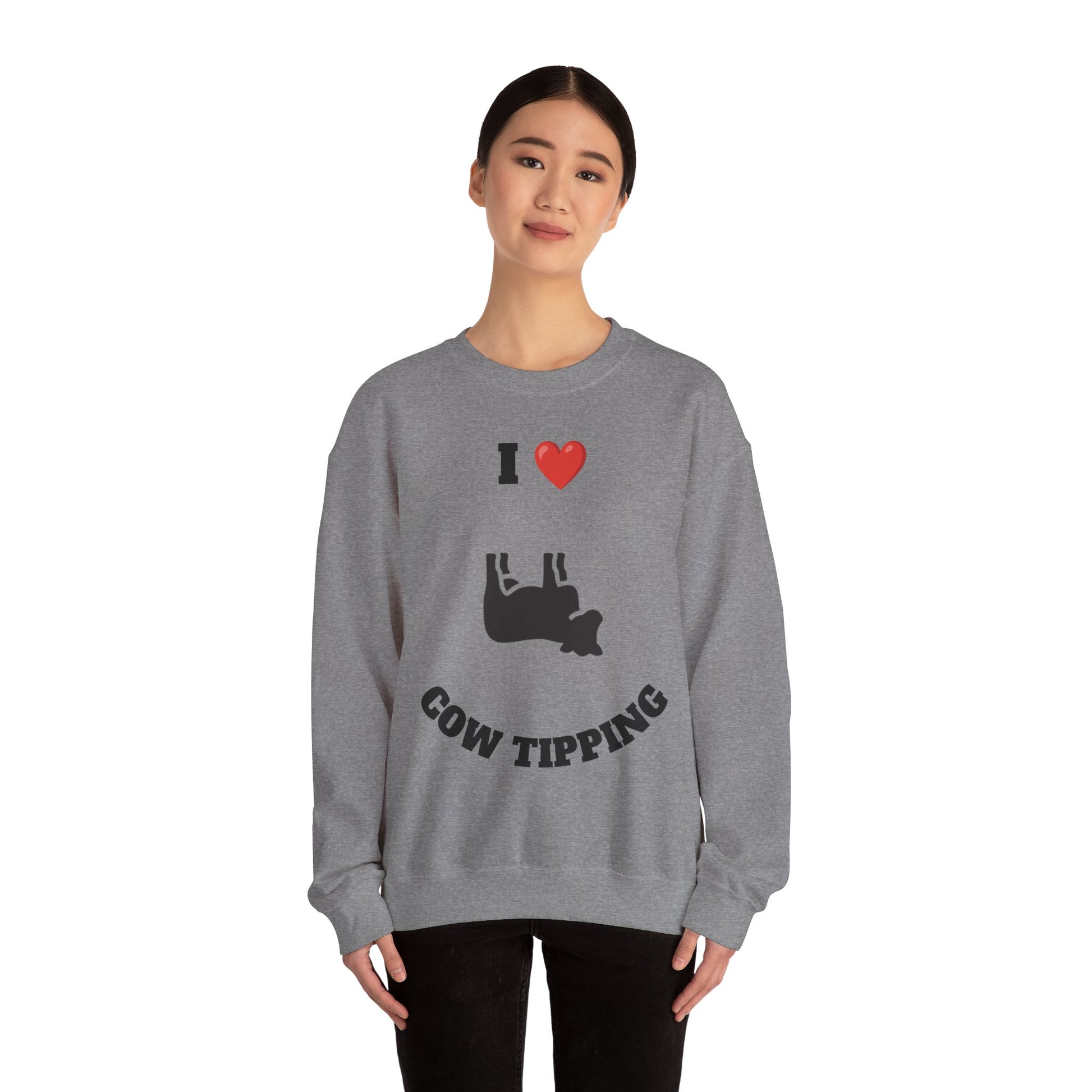 I Love Cow Tipping Crewneck Sweatshirt, Funny Gift , Unisex Casual Wear, Cozy Outfit, Great for Holidays