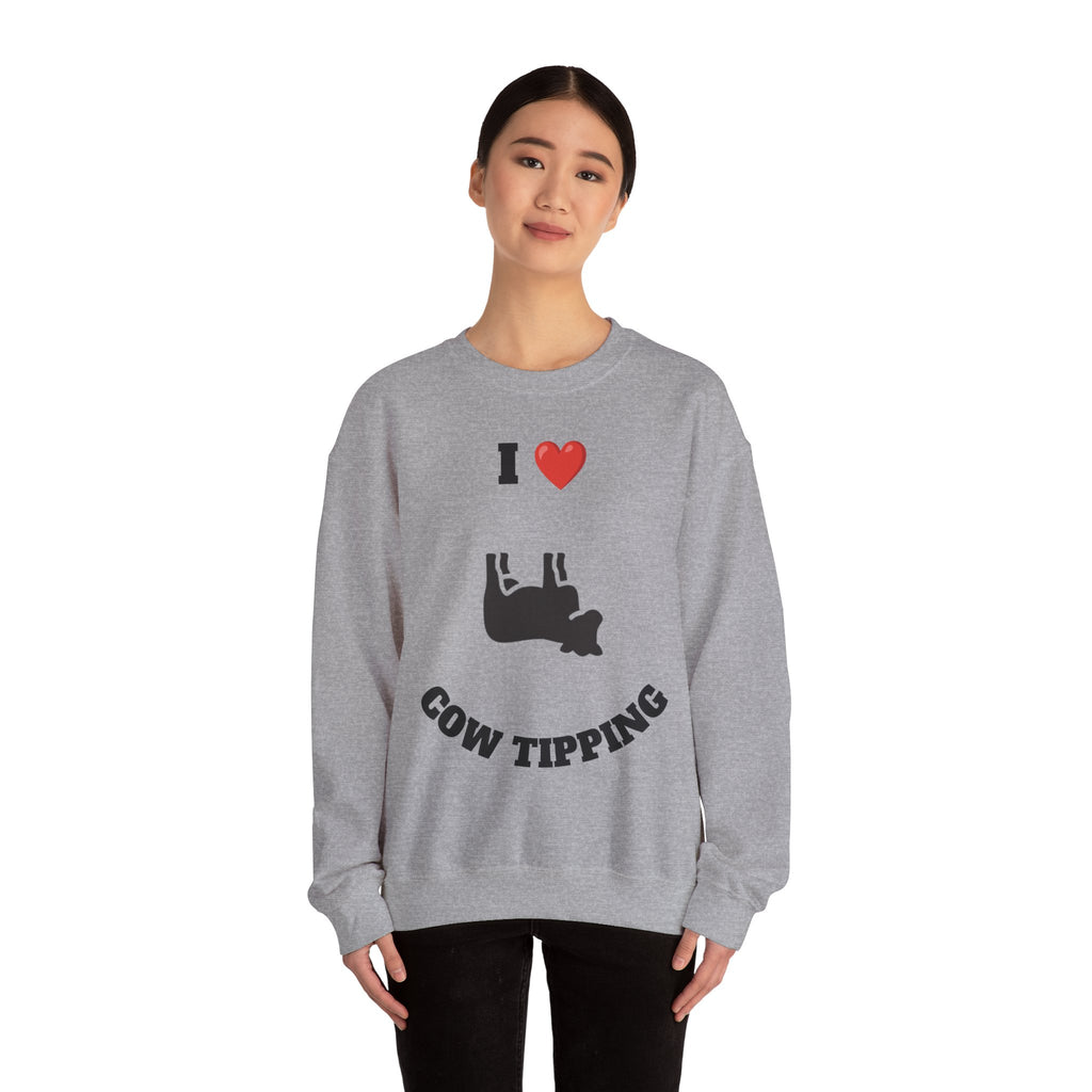 I Love Cow Tipping Crewneck Sweatshirt, Funny Gift , Unisex Casual Wear, Cozy Outfit, Great for Holidays