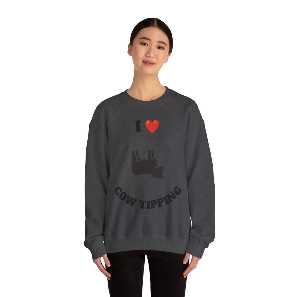 I Love Cow Tipping Crewneck Sweatshirt, Funny Gift , Unisex Casual Wear, Cozy Outfit, Great for Holidays