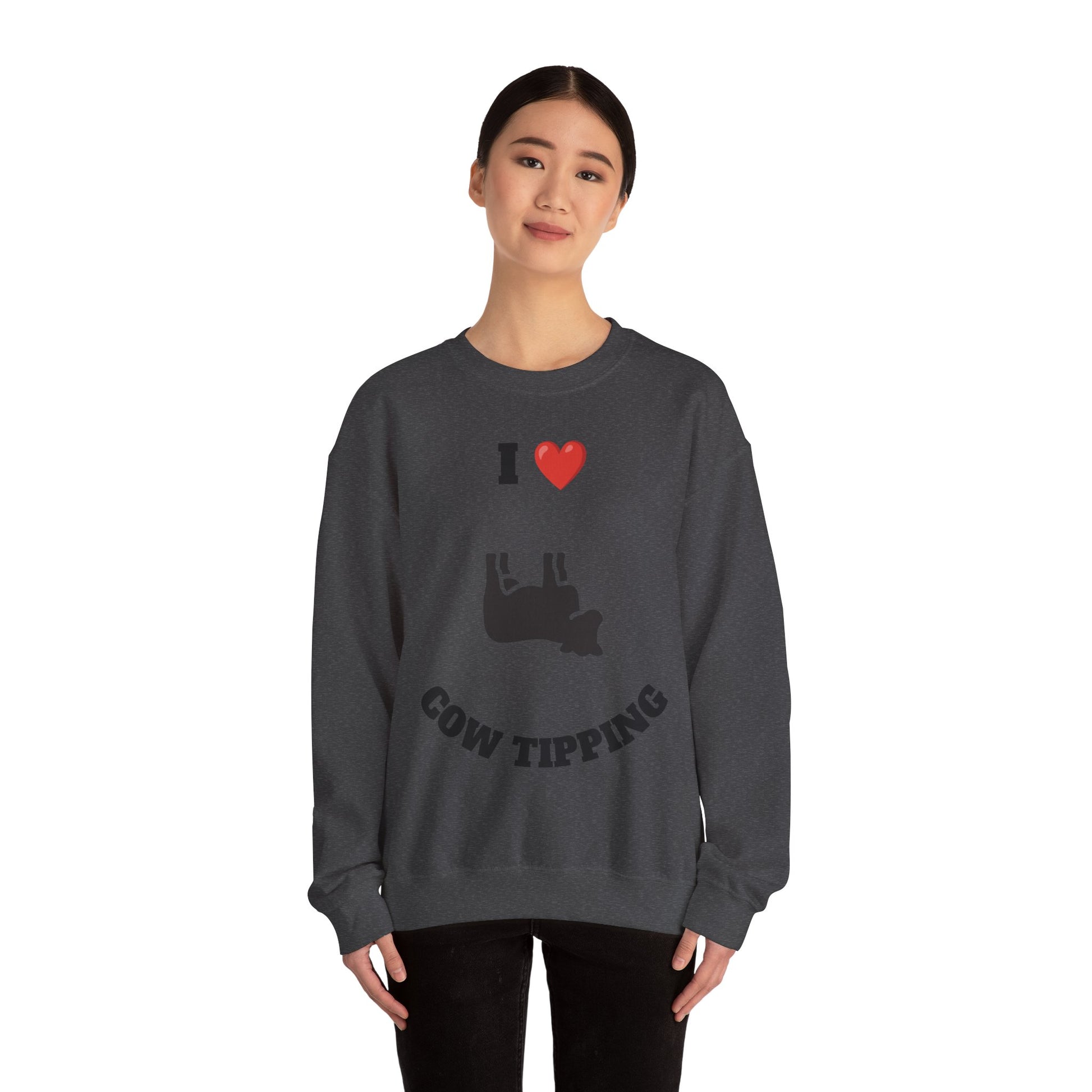 I Love Cow Tipping Crewneck Sweatshirt, Funny Gift , Unisex Casual Wear, Cozy Outfit, Great for Holidays
